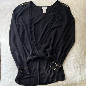 Caché Blouse with Gold Studded Detail High Low Size XS